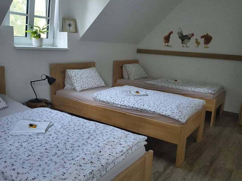 Podkrovní ložnice se dvěma jednolůžkovými postelemi